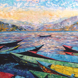 Keren Gorzhaltsan: 'Boats', 2008 Oil Painting, Landscape. 