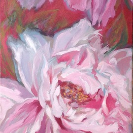 Anyck Alvarez Kerloch: 'big flowers', 2018 Acrylic Painting, Floral. Artist Description: Painting of big blooming peonies.  Still life, nature, flowers, botanical, pink, flora. ...