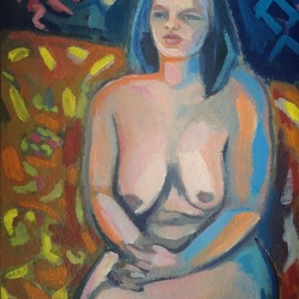 Anyck Alvarez Kerloch: 'seated woman', 2019 Acrylic Painting, Nudes. Artist Description: Acrylic on thick handmade paper. I painted this young woman . Her sad gaze made her look much older. ...