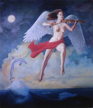 Kevin Wakefield: 'Dolphin Song', 2000 Oil Painting, Magical.   Angel  ...