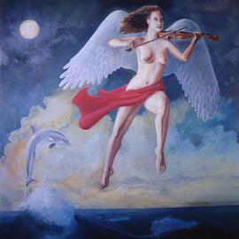 Kevin Wakefield: 'Dolphin Song', 2000 Oil Painting, Magical. Artist Description:   Angel  ...