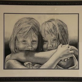 Kyle Foster: 'Sisters Embrace', 2004 Charcoal Drawing, Figurative. 