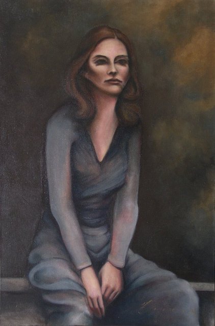 Kyle Foster  'Woman Posing In Blue Dress', created in 2008, Original Painting Oil.