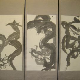 Dragon Triptych By Kichung Lizee