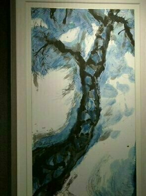 Kichung Lizee: 'Enchanted Jade Garden Series F Pine', 2005 Mixed Media, Botanical.  done on mulberry paper, using Chinese ink, Eastern calligraphy brush, water color and oil....