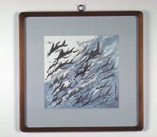 Kichung Lizee: 'Flying Fish', 2002 Mixed Media, Fish.  done on mulberry paper, using Chinese ink, Eastern calligraphy brush and water color. ...