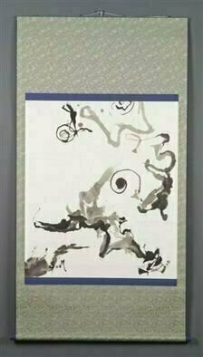Kichung Lizee: 'Riding the Wind', 2005 Calligraphy, Abstract.  done on mulberry paper, using Chinese ink, and Eastern calligraphy brush.  presented as a traditional Asian scroll....