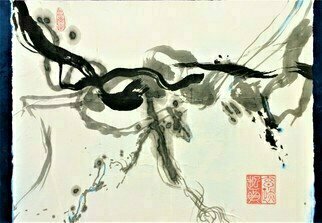 Kichung Lizee: 'into the light 3', 2021 Ink Painting, Spiritual. Free flowing Eastern calligraphy brush work done on mulberry paper...