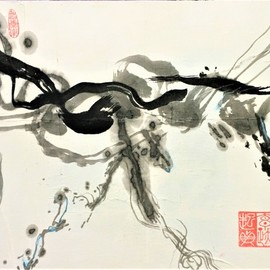 Kichung Lizee: 'into the light 3', 2021 Ink Painting, Spiritual. Artist Description: Free flowing Eastern calligraphy brush work done on mulberry paper...