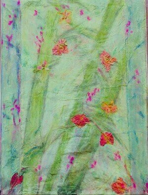 Kichung Lizee: 'spring flowers', 2023 Mixed Media, Spiritual. executed on mulberry paper using mixed media and glued on canvas...