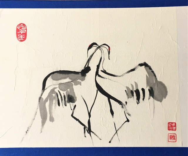 Kichung Lizee  'Two Crane Series 2', created in 2020, Original Paper.