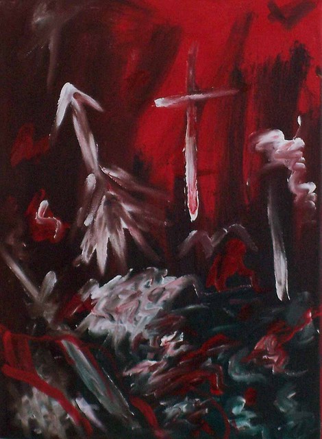 Artist Kimberly Rowlett. 'Crosses With Red Abstract By Kim Rowlett' Artwork Image, Created in 2012, Original Painting Oil. #art #artist