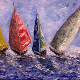 Kiran Bableshwar: 'Boats', 2015 Oil Painting, Impressionism. Artist Description:    The beauty of riding rough waves ...