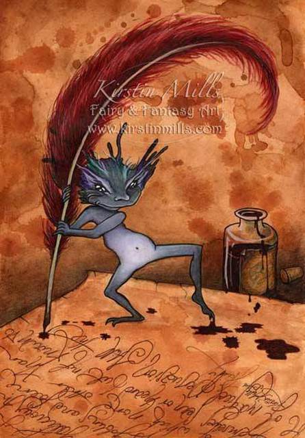 Kirstin Mills  'Quink, The Ink Fairy', created in 2008, Original Drawing Pencil.