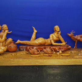 Unni Krishnan: 'SHAKUNTALA', 2014 Wood Sculpture, Romance. Artist Description:  SHAKUNTALA - LOST IN REVERIE ...
