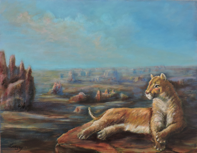 Katalin Luczay  'Arizona The Mountain Lion Puma', created in 2022, Original Pastel Oil.