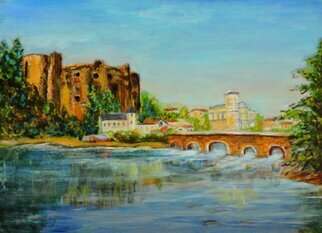 Katalin Luczay: 'crisson france painting', 2022 Oil Painting, Nature. Crisson France, an old castle, and river view, painting on site in France, inspired by the old castle on the riverbank...