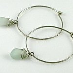 Beach Glass and Sterling Silver Hammered Hoops By Cheryl Brumfield-Knox