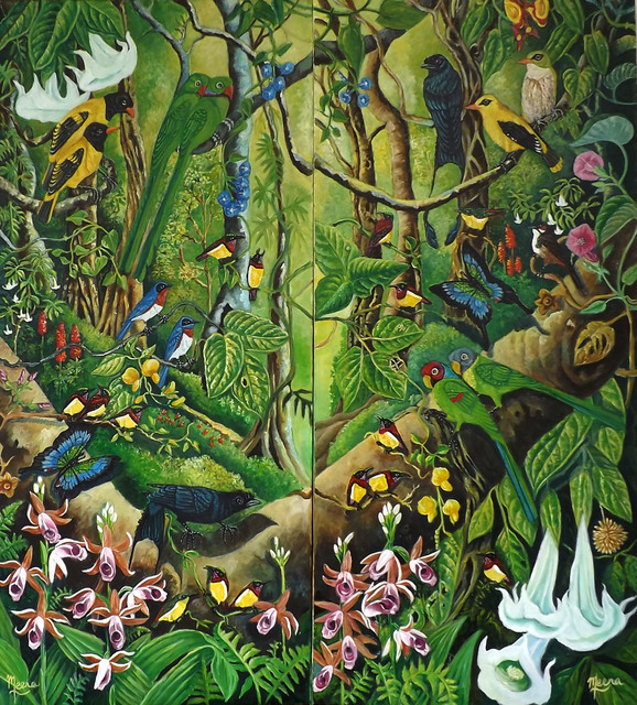 Meenakshi Subramaniam  'Malabar Garden Diptych', created in 2017, Original Painting Acrylic.