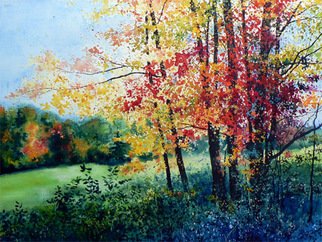 Hanne Lore Koehler: 'Fall Color', 2011 Watercolor, Landscape. Artist Description:   watercolor landscape Muskoka Northern Ontario lake sunset silhouette horizon painting  ...