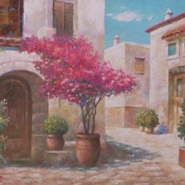Korognai Janos: 'Mediterranean street', 2015 Oil Painting, Cityscape. Artist Description:                                                                      Catalog number : K14 321                                                                        ...