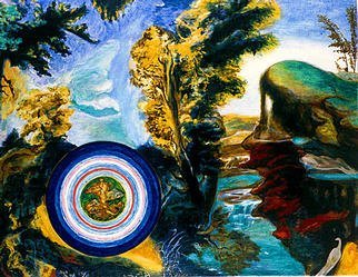Tom Irizarry Studio: 'Sphaera Mundi', 2003 Oil Painting, Landscape. oil on linen, all hand- made oil paints from mineral pigments and hand made lakes, azurite, malachite, realgar, essence- of- the- orient, orpiment, verdigris, cochineal, madder and indigo...