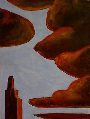 Tom Irizarry Studio: 'Tower of Babel', 2004 Oil Painting, Landscape. oil on panel, cinnabar, azurite, cremintz white...