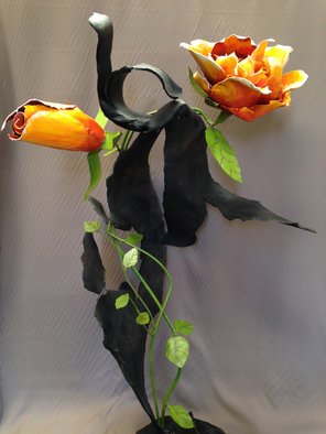 Ivan Kosta: '9 11 Objects Memories Vanquishment', 2014 Steel Sculpture, Abstract.  A colorful rose and rosebud growing through a piece of mangled steel        ...