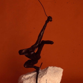 Ivan Kosta: 'Black Diamonds', 2000 Bronze Sculpture, Abstract Figurative. Artist Description:  A skier out of control, as he by mistake, or error in judgment made the wrong turn into the triple black diamonds area ...