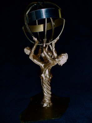 Ivan Kosta: 'Global Braid', 2008 Bronze Sculpture, Figurative.  Three human figures ( with intertwined legs - hence the Braid in the title) holding the globe above their heads, as if upholding its new status in unison. ...