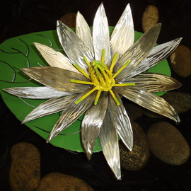 Ivan Kosta: 'July Water Lilly', 2010 Steel Sculpture, Floral. Artist Description:  An image of a stainless steel/ powder coated steel water lilly on its green leaf. . ...