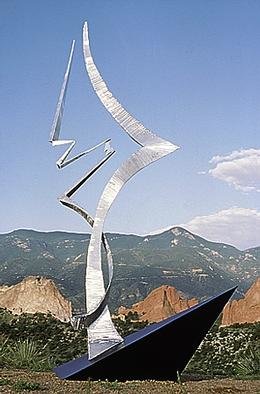 Ivan Kosta: 'Spirit of the Rockies', 1997 Steel Sculpture, Abstract. A stainless steel rendition ( abstract) of an evergreen tree, struggling for survival high up in the Rockies, exposed to gales of wind and hale, even sruck by a lightning, but still standing and towering over its surroundings, undefeated, proud. . . ...