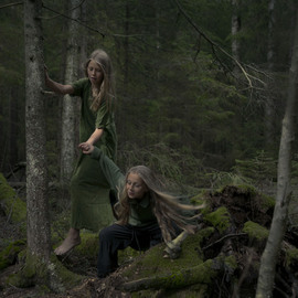 Kristina Junzell: 'untitled', 2015 Color Photograph, Magical. Artist Description:  nature, magic, woods, forest, girls, green, dark, mystery, bare foot, hair, play  ...