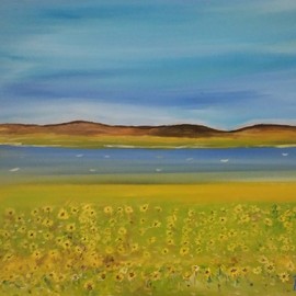 Krum Peev: 'sunflowers', 2021 Oil Painting, Landscape. Artist Description: Oil on canvas paint with fingers. Original painting create 2021...
