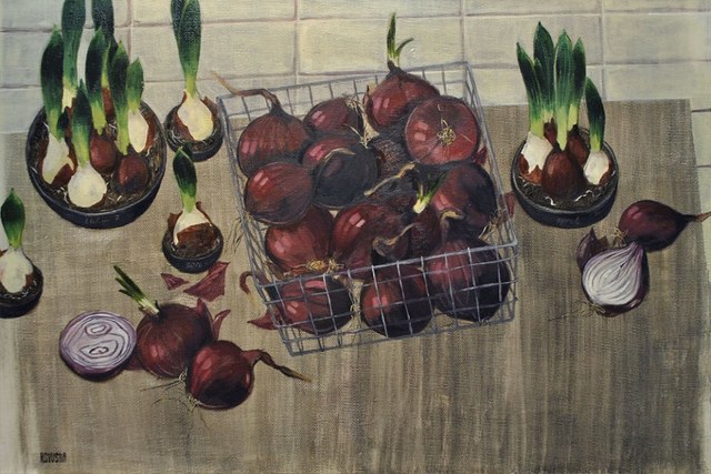 Artist Kseniya Berestova. 'Onions And Tulips' Artwork Image, Created in 2016, Original Painting Oil. #art #artist