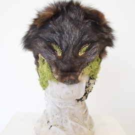 Katrina Brooks: 'Invaders', 2012 Mixed Media Sculpture, nature. Artist Description:  Head, moss, rock, clay, fox, fur, taxidermy ...