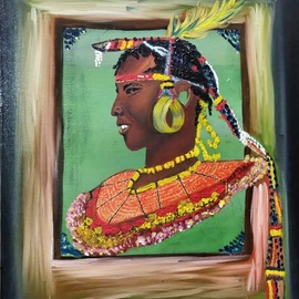 Kumar Mehta: 'masaimara tribal warrior', 2018 Oil Painting, Culture. Artist Description: Masai man painted on canvass with oil colours and features the eligence of Masai tribe of Africa . ...