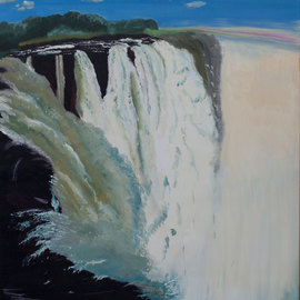 Claudia Luethi Alias Abdelghafar: 'Victorian waterfalls', 2003 Oil Painting, Landscape. Artist Description: Oilpainting on canvas from the victorian falls.  Can you feel the froth on your face You were never there Hang the painting on your wall and you are there The size of the painting is without frame 60 x 70 x 2 cm and with frame 63 x ...