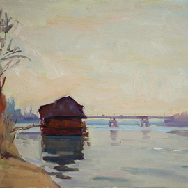 Lena Kurovska: 'Spring on River', 2015 Oil Painting, Landscape. Artist Description:  landscape, oil painting on board, river, plein air, spring...