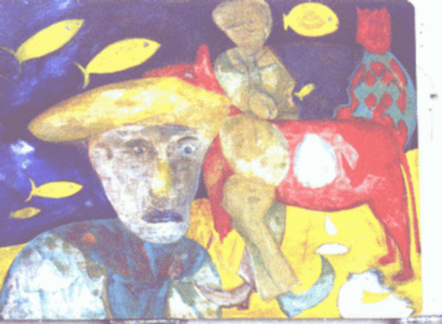 Kundo Kyon  'Roter Hirsch', created in 2002, Original Painting Oil.