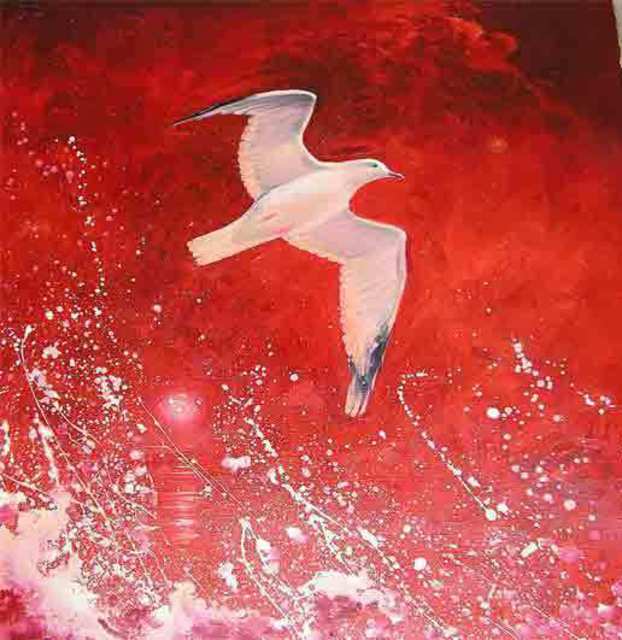 Artist Laisk Serg. 'A Red Seagull' Artwork Image, Created in 2004, Original Painting Oil. #art #artist