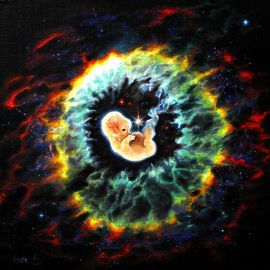 Laisk Serg: 'the birth of a supernova Superstars', 2007 Oil Painting, Space. Artist Description:  space, cosmos, universe galaxy, superstar, star, embryo, conception, birth          ...