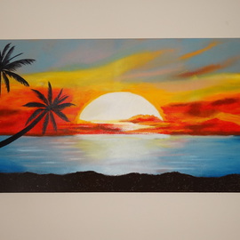 Luis Munoz: 'Sunset at the beach', 2014 Oil Painting, nature. Artist Description:  Handsome Fresh hand- painting. Combination of Acrylic and Oil. RIGINAL AND NEW. All done with passion and creativity. I guarantee you that you will own an unique piece to show in your lovely room. It is a good piece.   ...