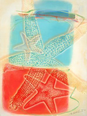 Lana Picciano: 'Meditation Five', 2014 Giclee, Abstract. bold colors, blue and red, starfish...