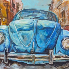 Francisco Landazabal: 'beetle', 2017 Acrylic Painting, Automotive. Artist Description: Beetle, old car, old city, blue tones...
