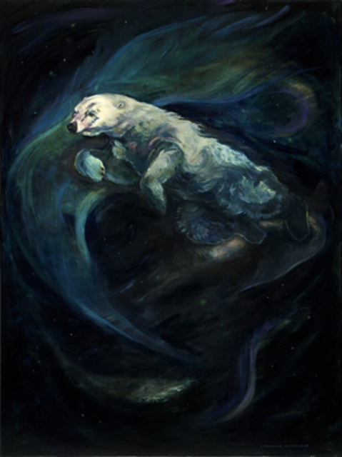 Christine Montague  'Polar Bear Swimming In The Northern Lights', created in 2011, Original Painting Oil.