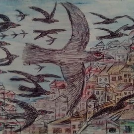 crow and cities By Lanjar Art Studio