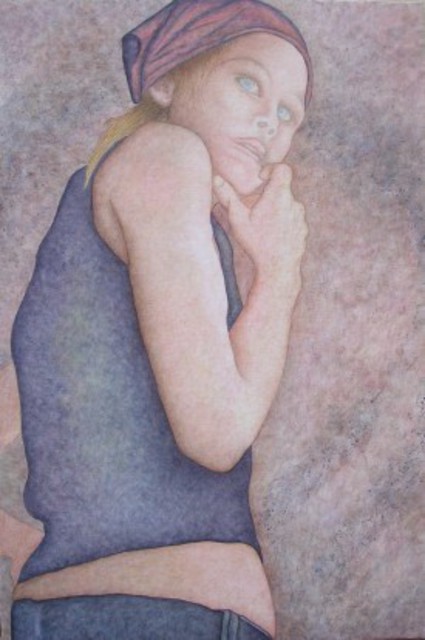 Peggy Thomas Cacalano  'Self Portrait Of Younger Painting Days', created in 2009, Original Giclee Reproduction.