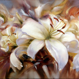 Viktoria Lapteva: 'Lilies', 2016 Oil Painting, Floral. Artist Description:  lily, flowers, white lilies ...