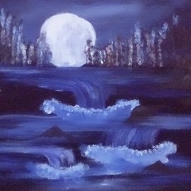 Laraib Yousaf: 'night fall', 2017 Acrylic Painting, Seascape. Artist Description: Moon  ...